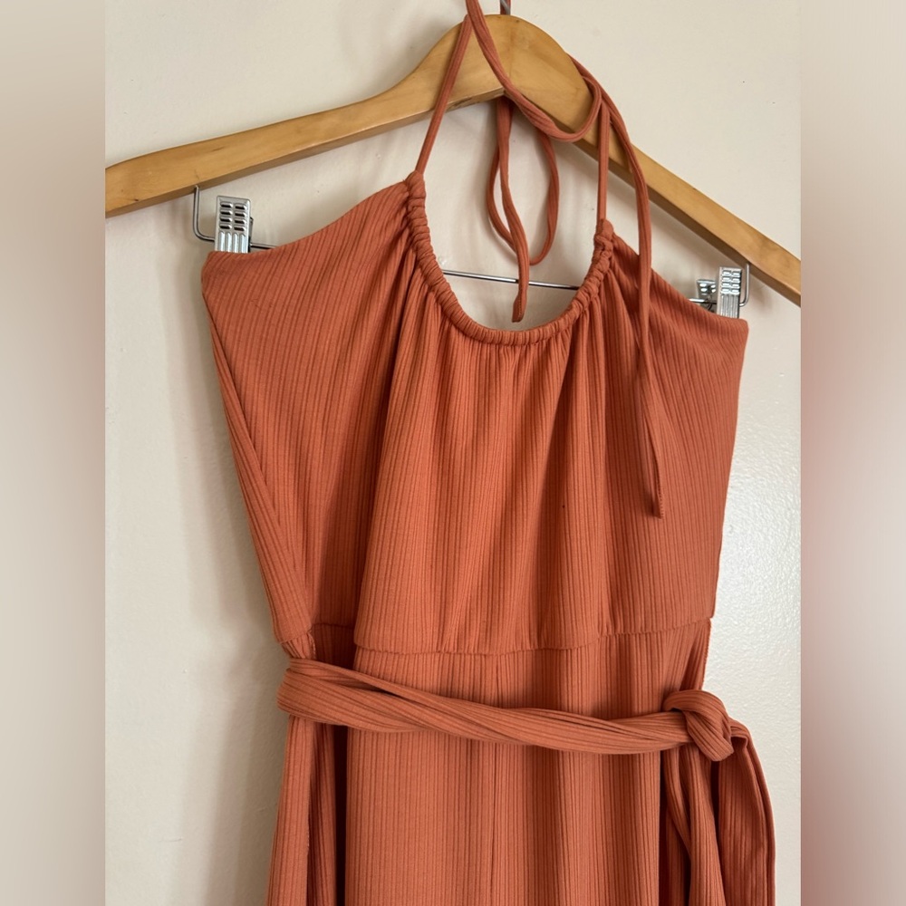 Lovers + Friends Langley Peach Halter Tie-Waist Ribbed Jumpsuit - Picture 5 of 9
